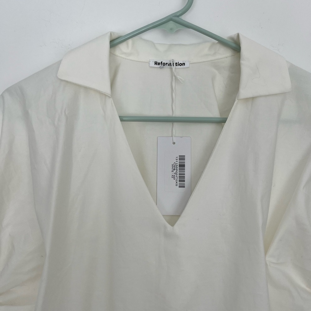 Reformation NWT XS Otis White Blouse V Neck - Picture 8 of 11